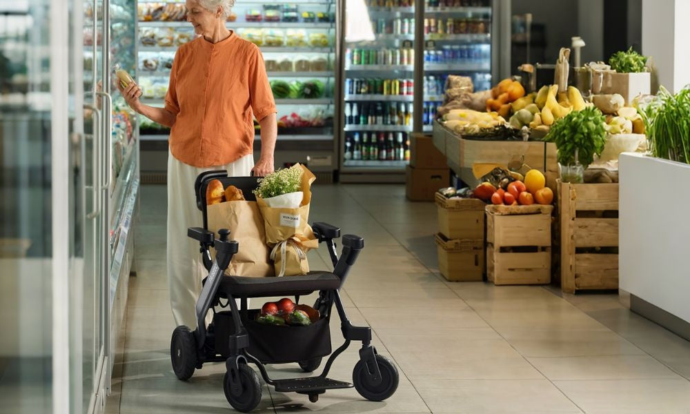Using an electric scooter to go shopping