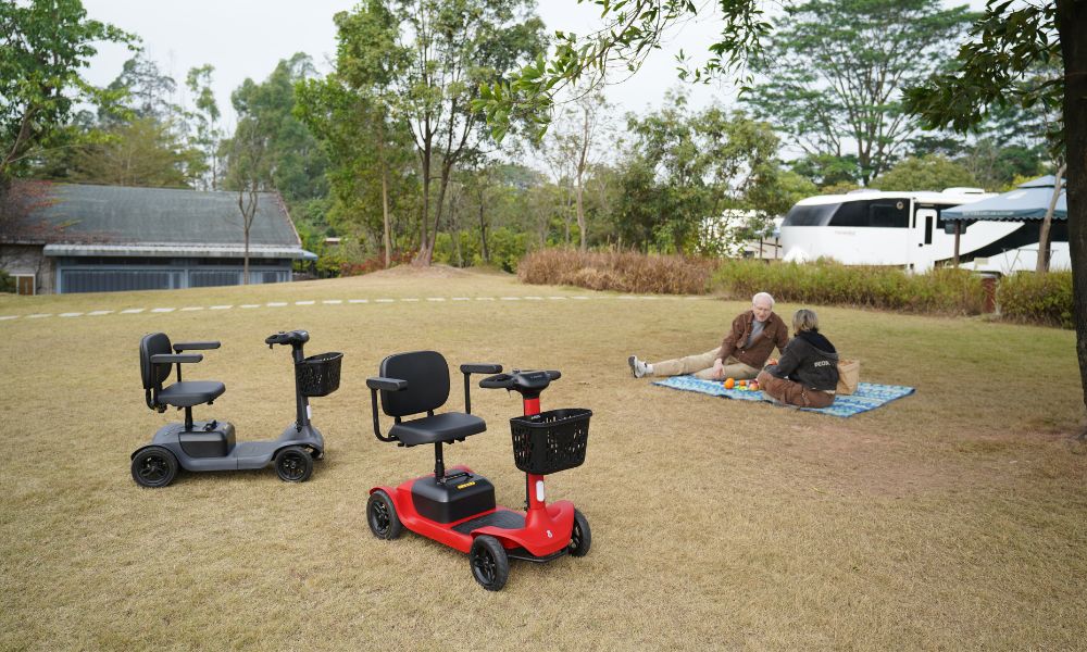 Picnic with friends on an electric scooter