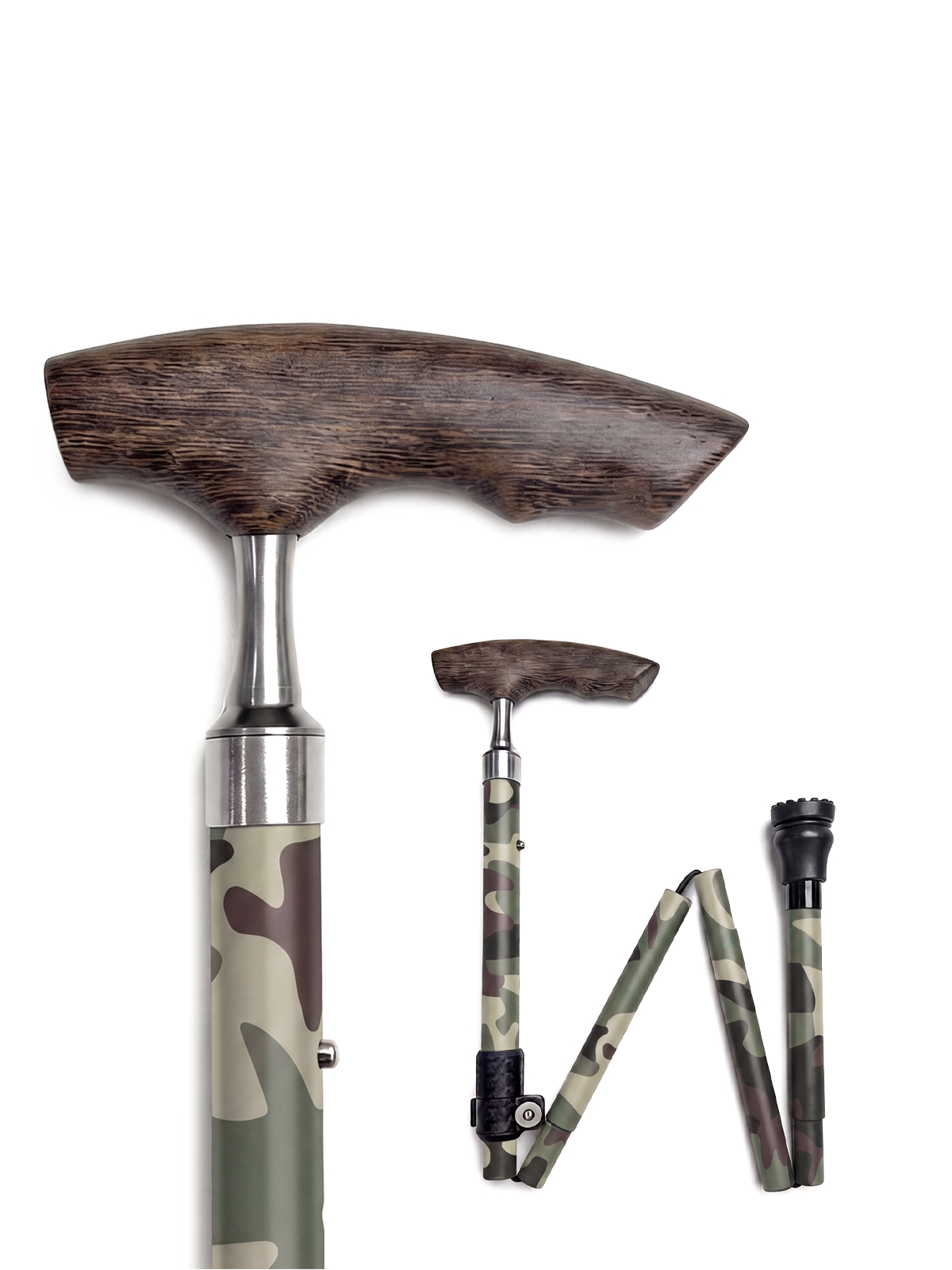 Camouflage Folding Cane – Lightweight Aluminum with Wooden Handle | Paiseec – Model A3