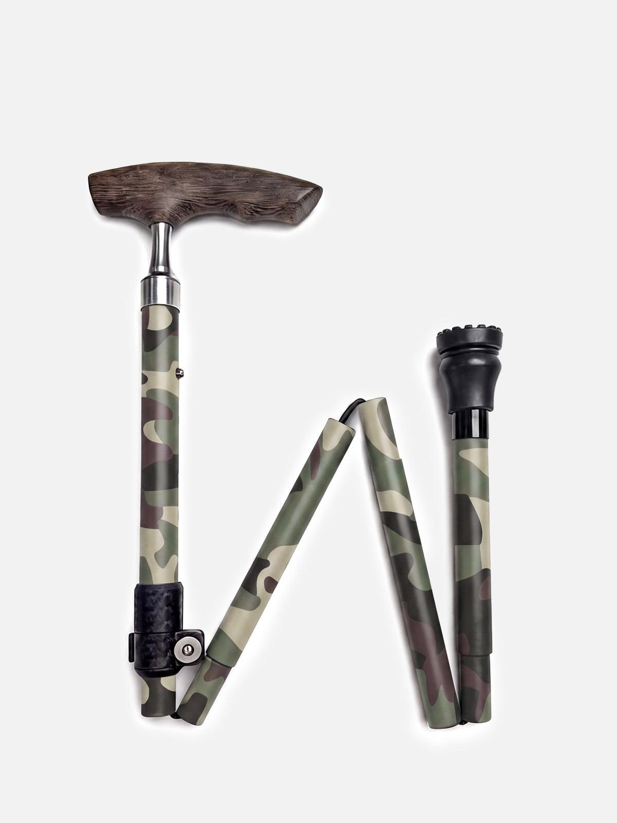Camouflage Folding Cane – Lightweight Aluminum with Wooden Handle | Paiseec – Model A3